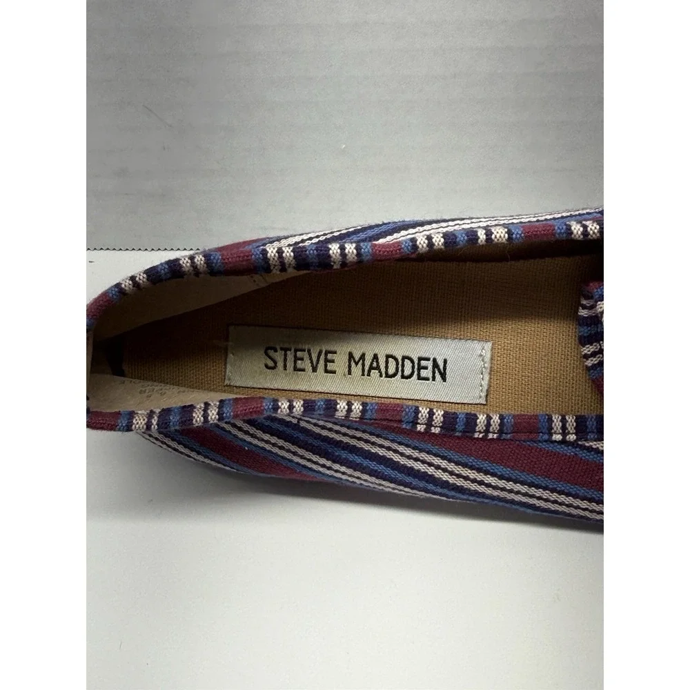 Steve Madden Women's Sz 6.5 Eltonn Multicolr Stripe Canvas Slip-On Vegan Loafers